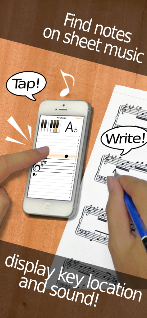 NoteFinder (for Sheet Music) - NoteFinder app displaying a music staff and piano keyboard to help identify sheet music notes