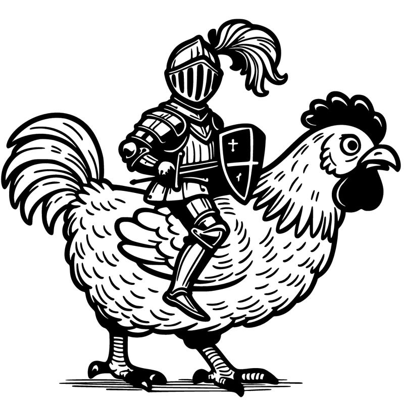 medieval knight riding on chicken