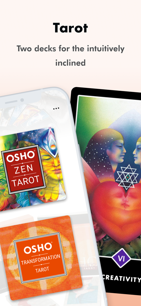 iOSHO - iOSHO app screen displaying Osho Zen and Transformation Tarot decks