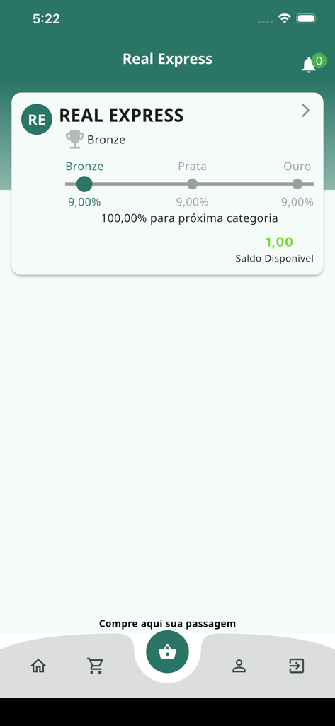 Real Express app interface showing bronze tier status and reward balance