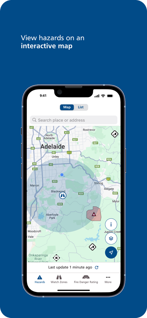 Alert SA - Interactive map showing emergency hazards in South Australia on the Alert SA app