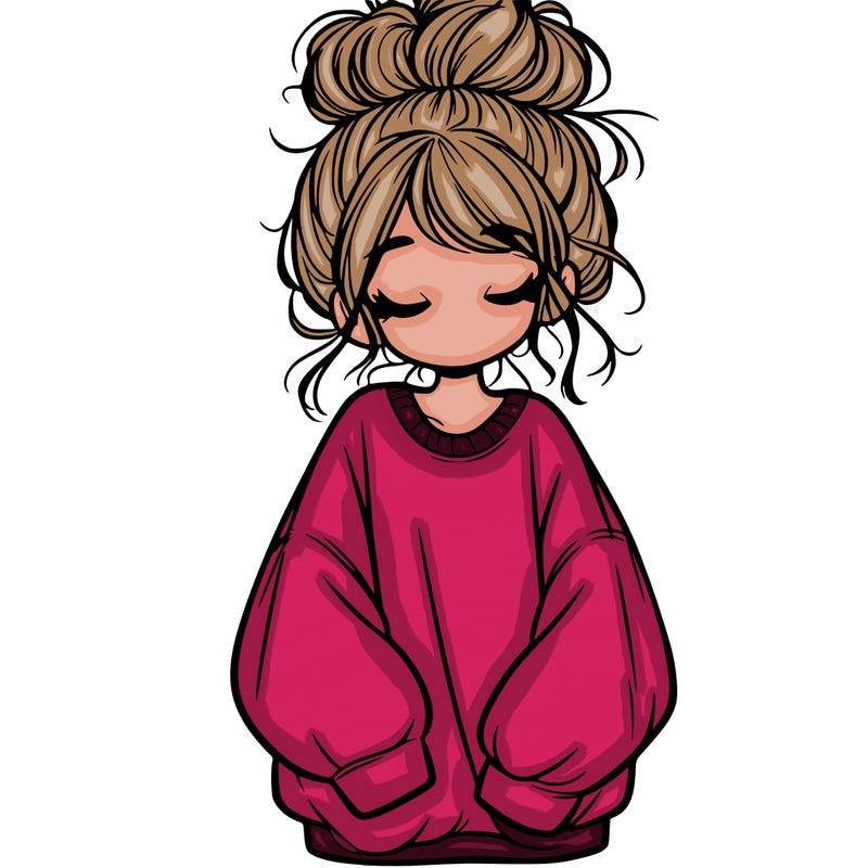 girl with baggy sweatshirt and messy bun