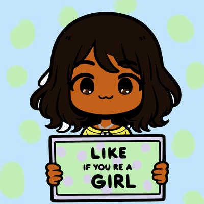 a cute girl holding a sign that says like if you’re a girl
