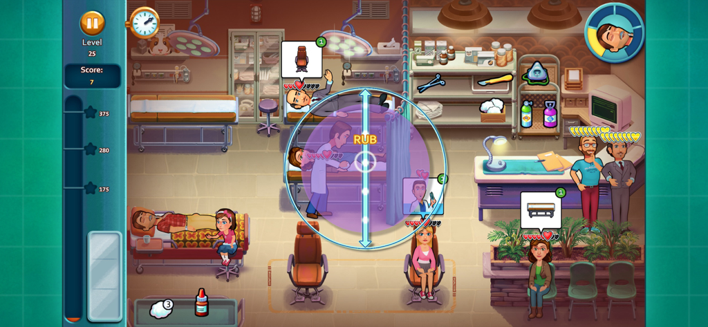 Heart's Medicine: Time to Heal - Captura de pantalla del juego Heart's Medicine Time to Heal que muestra personajes en un entorno hospitalario con una indicación de acción de minijuego