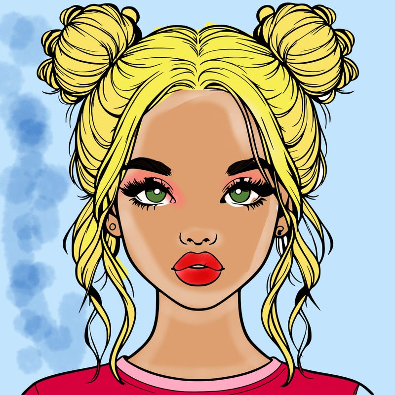 realistic girl with two buns in hair and lips