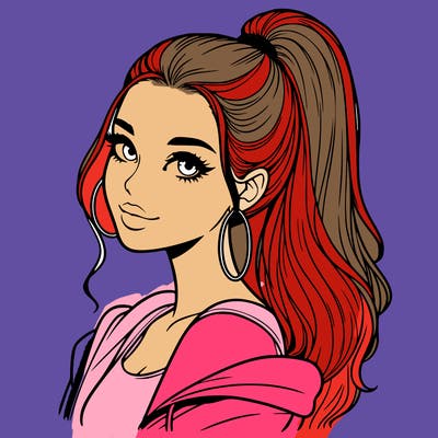 realistic girl with a high ponytail