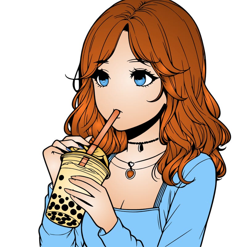 realistic girl drinking boba tea