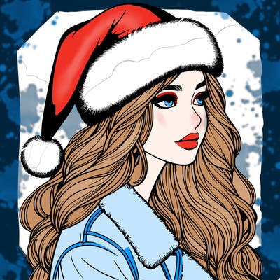 realistic girl in santa hat