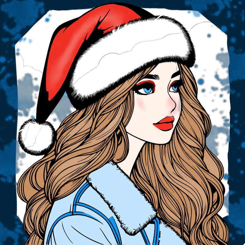 realistic girl in santa hat