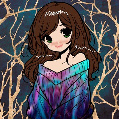 shy pretty girl wearing a sweater that is falling off one shoulder portrait