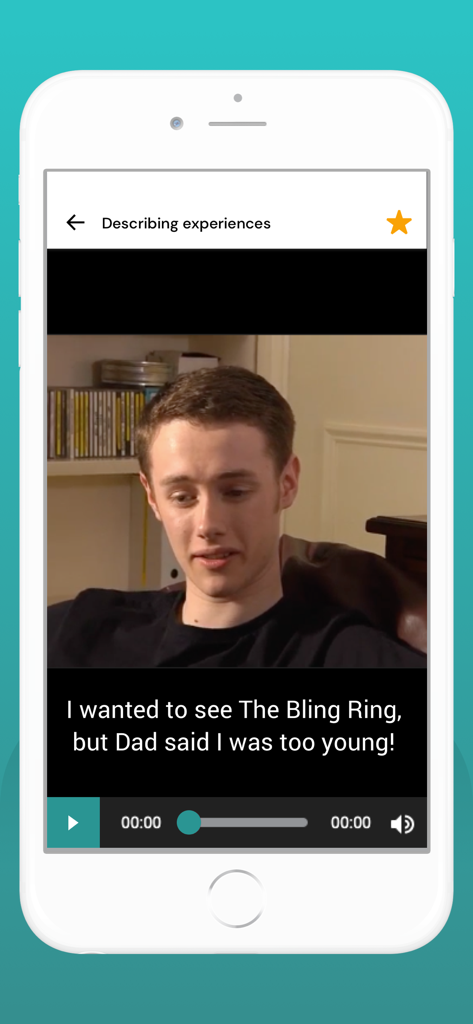eli LINK 앱이 언어 연습을 위한 자막이 있는 비디오 수업을 표시합니다.