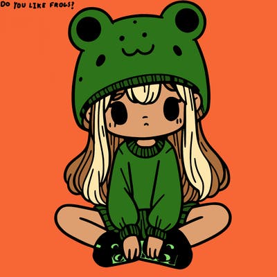 a girl wearing a frog hat and some frog socks