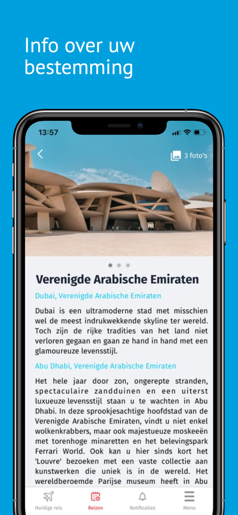 Thema Travel - 아랍에미리트의 상세 여행지 정보를 보여주는 테마 트래블 앱 인터페이스입니다.