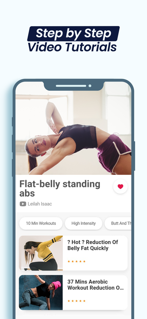 Dance Fit - Weight Loss Moves - Schermata dello smartphone che mostra tutorial video di allenamento di danza passo dopo passo per la perdita di peso e addominali in piedi per una pancia piatta