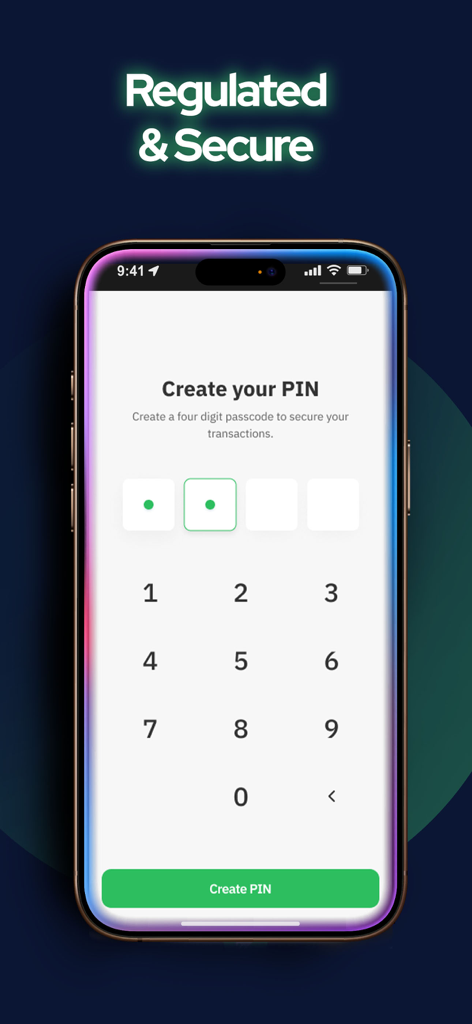 Transfergratis, money transfer - Transfergratis app screen for creating a secure four digit transaction PIN