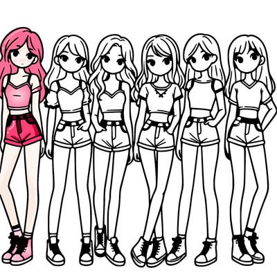 a group of girls wearing crop tops and shorts