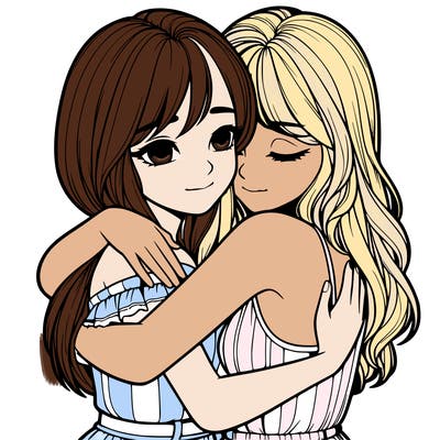 realistic girls hugging