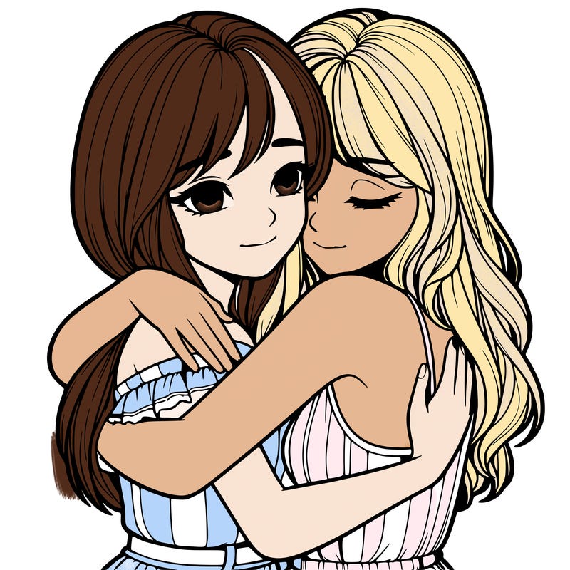 realistic girls hugging