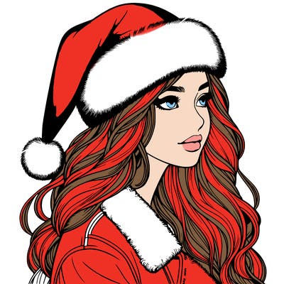 realistic girl in santa hat