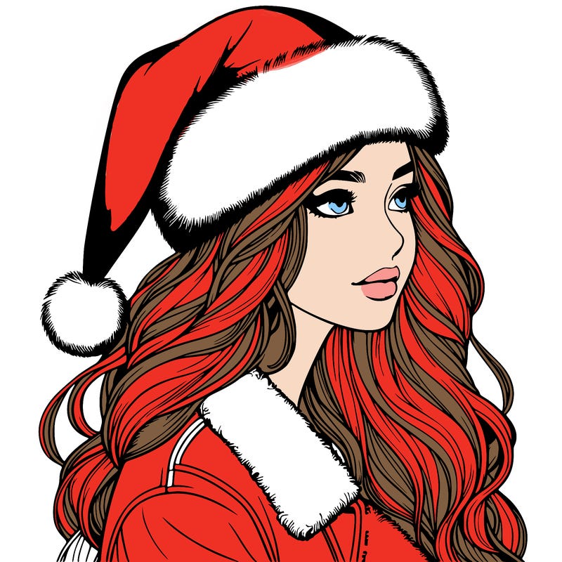 realistic girl in santa hat