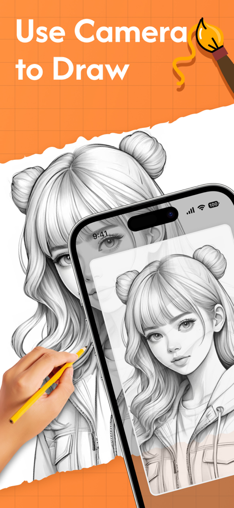 AR Drawing Sketch - Draw Anime - A hand tracing an anime girl sketch using a smartphone camera