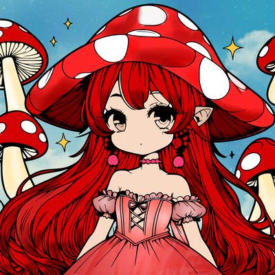 a magical mushroom girl realistic anime