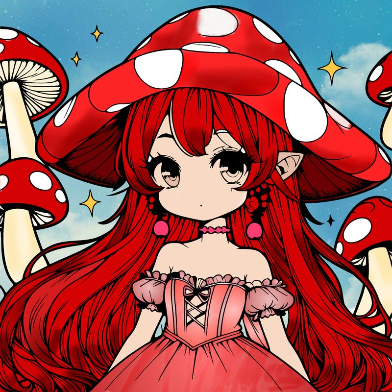 a magical mushroom girl realistic anime