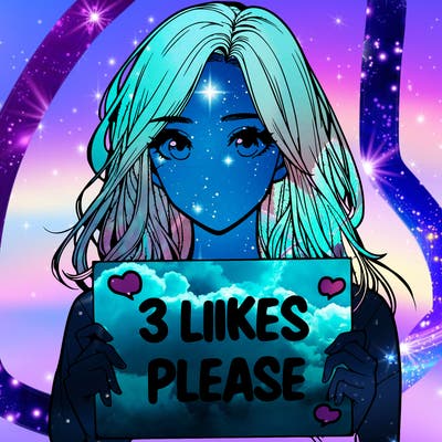 a realistic girl having a sign saying 3 likes please