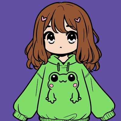 girl wearing frogging sweatshirt