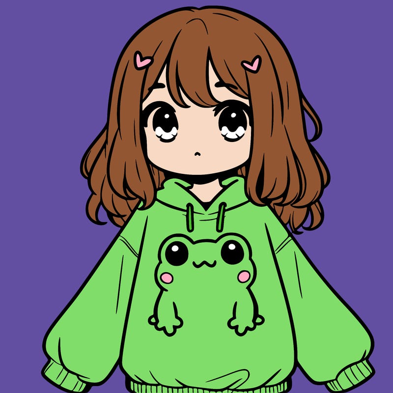 girl wearing frogging sweatshirt