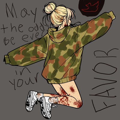 realistic girl jumping with a bun and oversized sweatshirt