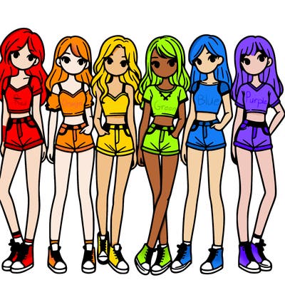 a group of girls wearing crop tops and shorts