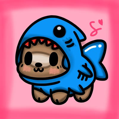 cute dog wearing a shark costume