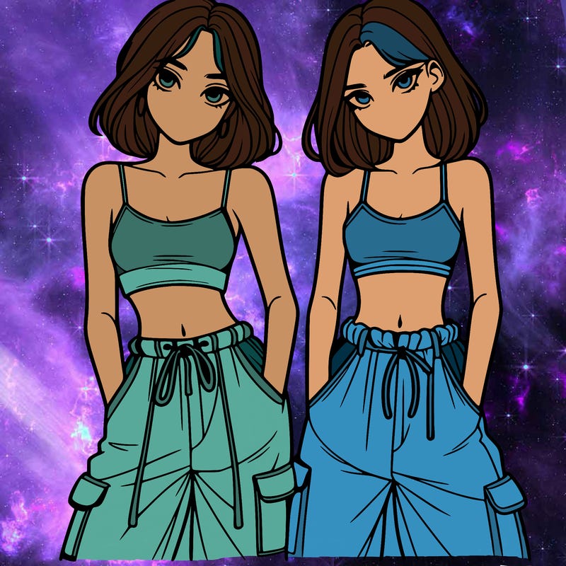 two girls with crop top with baggy pants