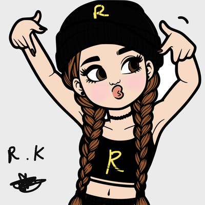 realistic teenage girl with braids and a beanie and crop top doing 🫶🏼