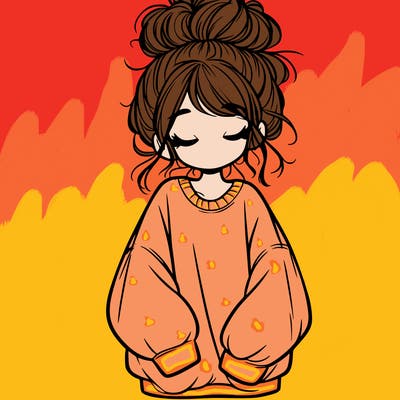 girl with baggy sweatshirt and messy bun