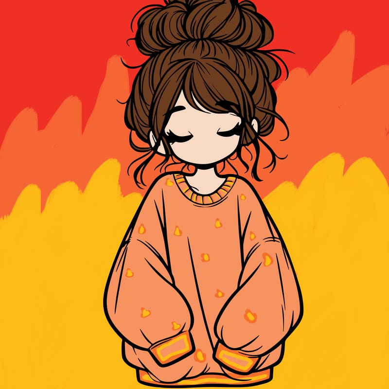 girl with baggy sweatshirt and messy bun