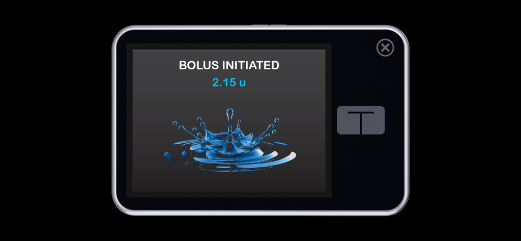 Schermata dell'app t simulator che mostra un messaggio di bolo avviato