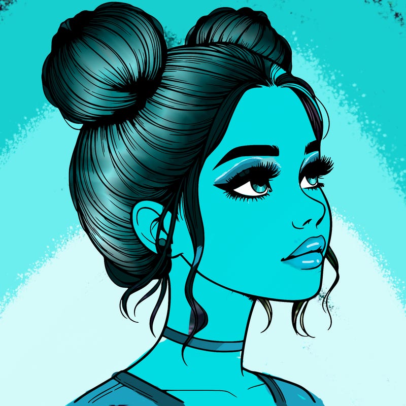 realistic girl with buns on the top of her head