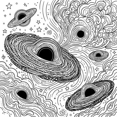 Discover the awe-inspiring power of the universe with this captivating Stellar Black Holes coloring page. Immerse yourself in a cosmic journey, bringing these celestial giants and their swirling accretion disks to life with your colors.