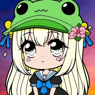 cute anime froggy girl with frog hat and frog outfit roblox