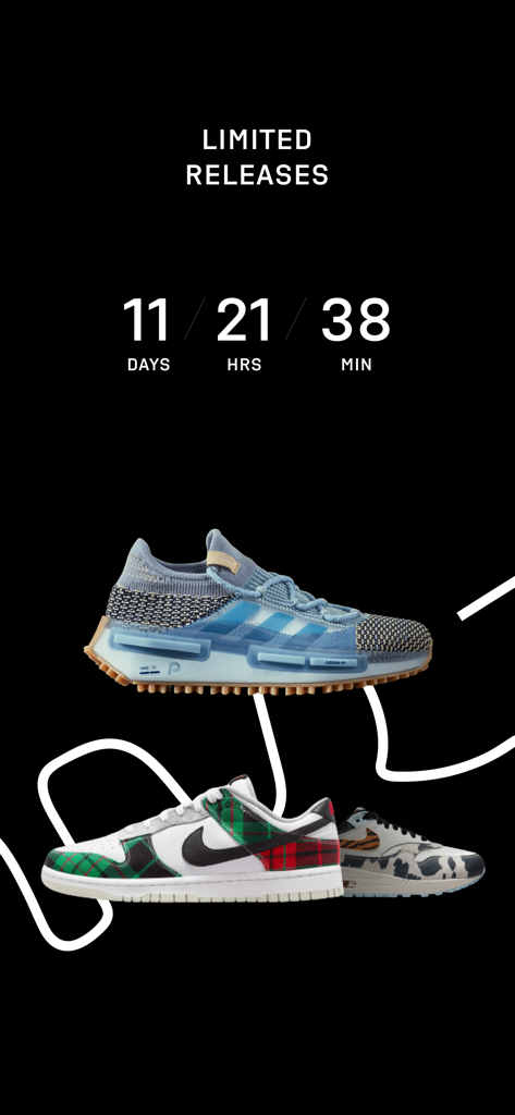 Countdown timer for upcoming limited edition sneaker releases on the Footshop app
