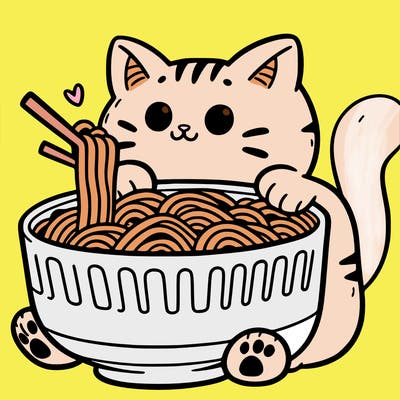 cat with ramen
