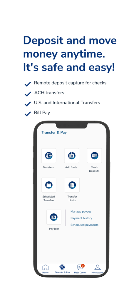 East West Bank BusinessExpress - Interface of East West Bank BusinessExpress app displaying transfer and payment features for business owners