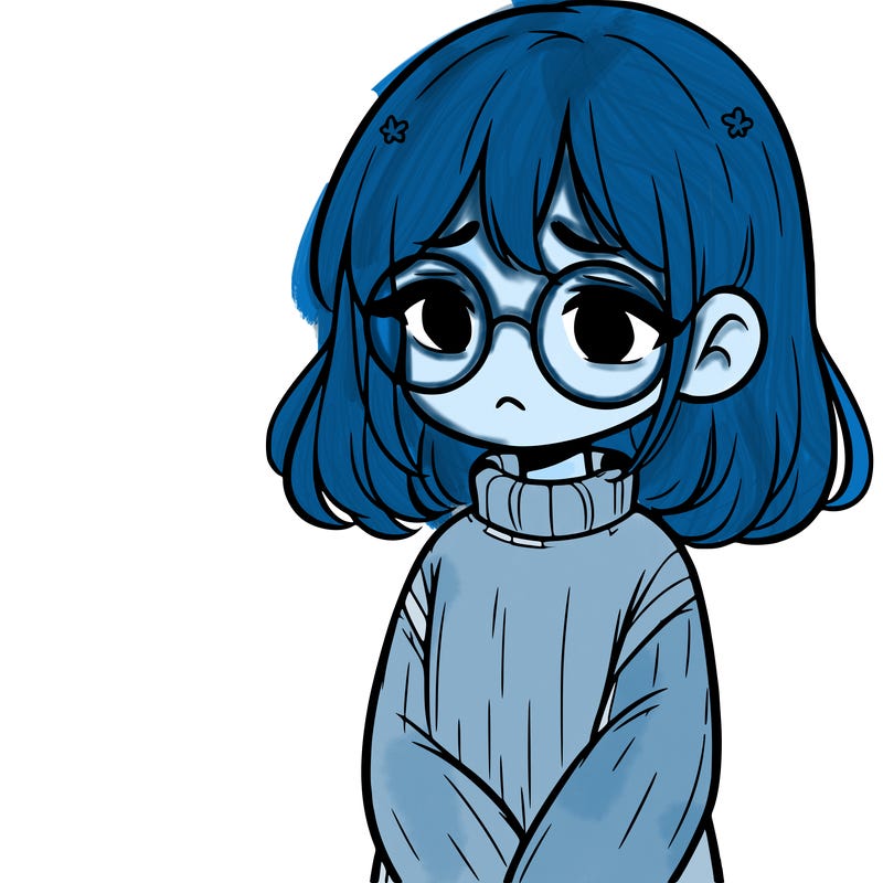 sad girl with glasses in a sweater