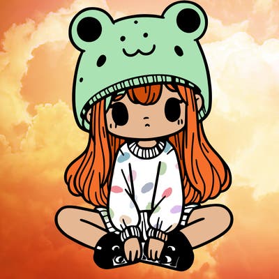 a girl wearing a frog hat and some frog socks