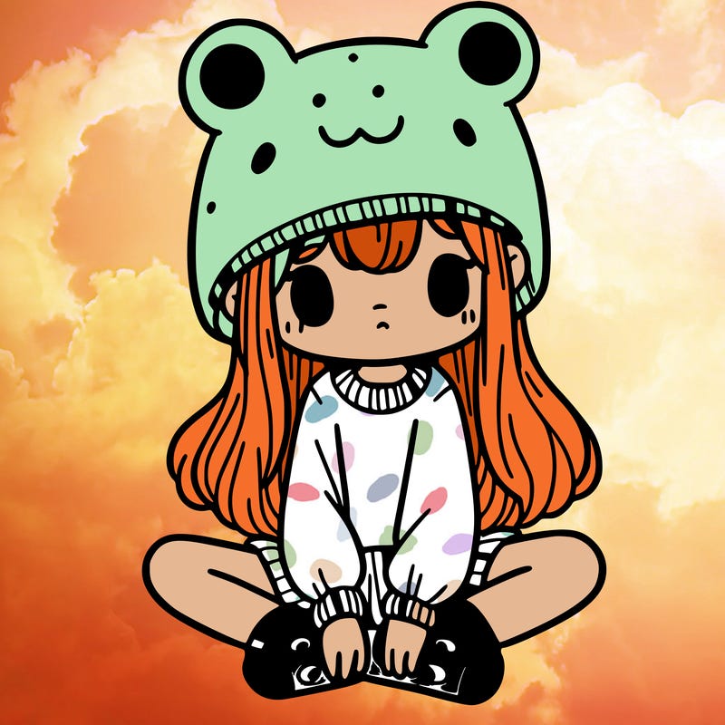 a girl wearing a frog hat and some frog socks