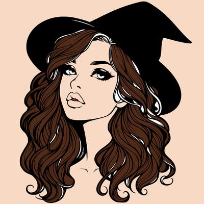 realistic witch girl with wavy hair and lips