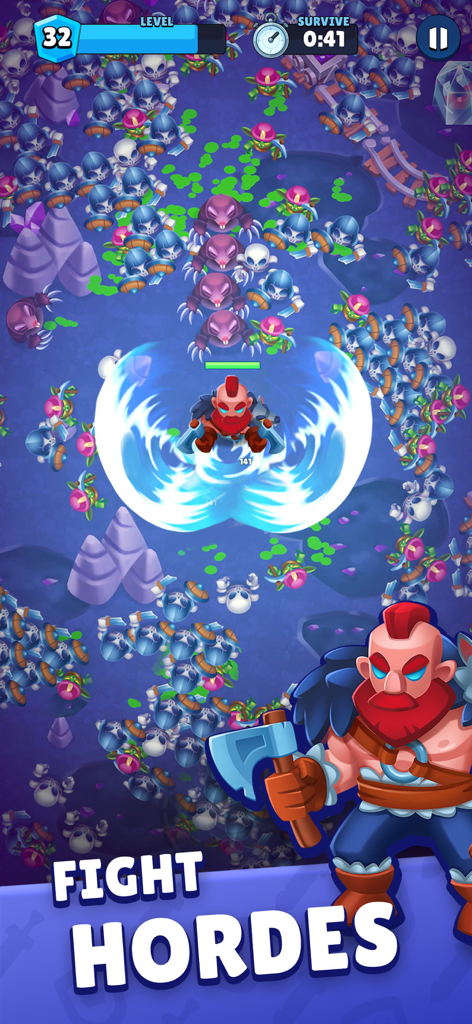 Heroes vs Hordes: Survival RPG - Viking hero battling waves of enemies in a high-fantasy survival RPG environment