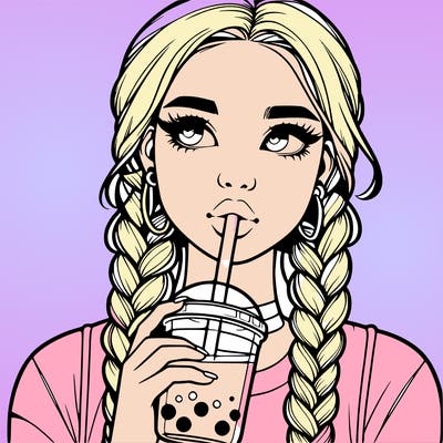 realistic girl with braided hair drinking boba
